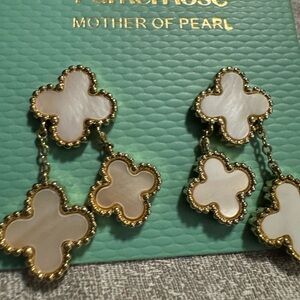 Gold and Cream Clover Drop Earrings